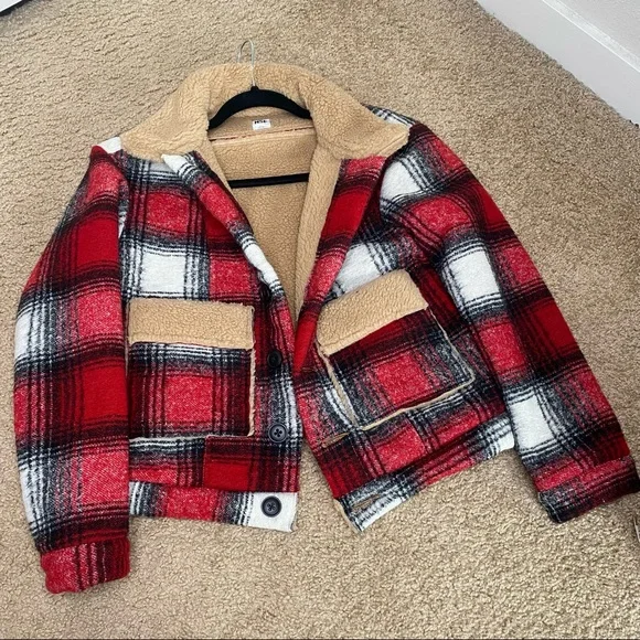 NSF RED SHERPA PLAID BOMBER JACKET SIZE SM - Picture 8 of 9